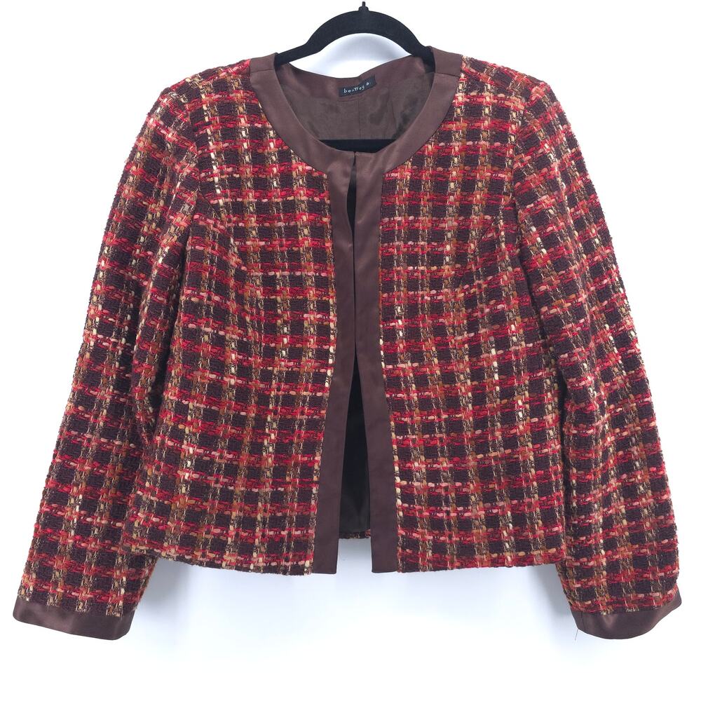 Bentley A. Tweed Dark Acadamia Plaid Hook & Latch Wool Blazer Contrast Trim M